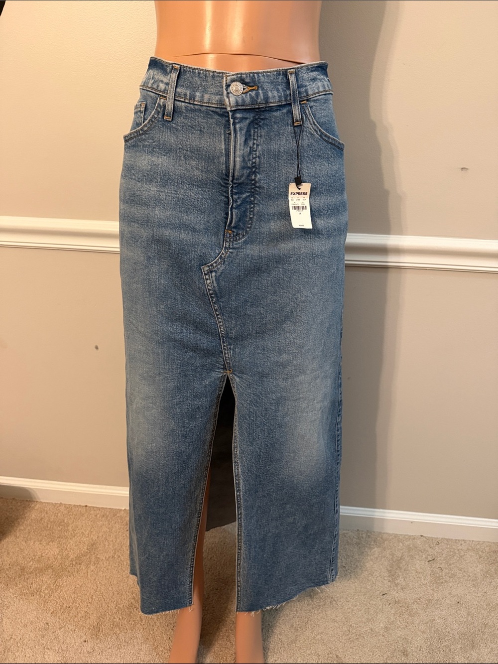 Express Women's Medium Blue Denim long Skirt with Front Slit